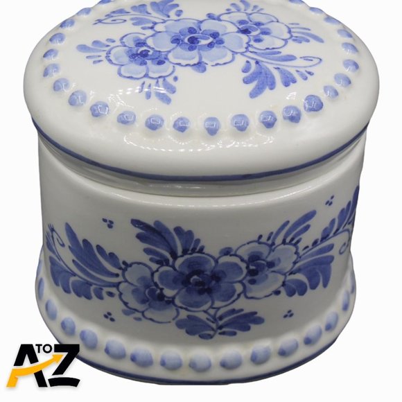 Handpainted Delft Blue Holland Ceramic Container Jar Trinket Box with lid - wind - Picture 1 of 12
